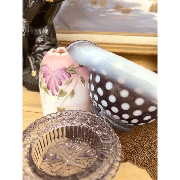 Vintage Fenton Heirloom Optics Hand-Painted 3-Piece Fairy Lamp - Picture 4 of 7